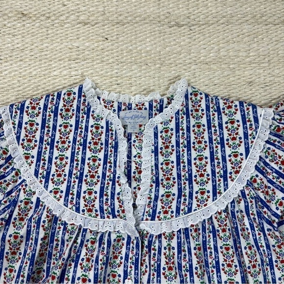 Lanz of Salzburg Sz S Nightgown Classic Blue Tyrolean Stripe Flannel NWOT - Picture 13 of 16